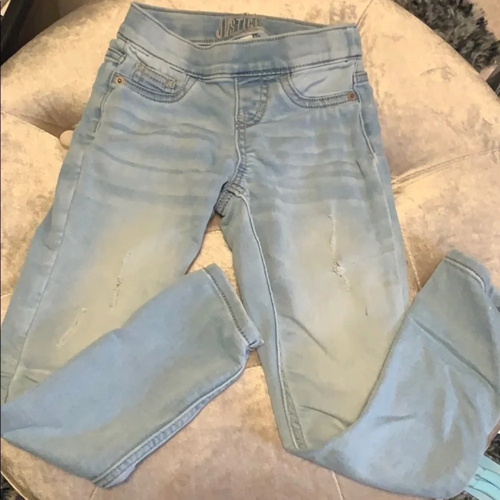 Justice light wash mid rise jean legging, 7 slim
